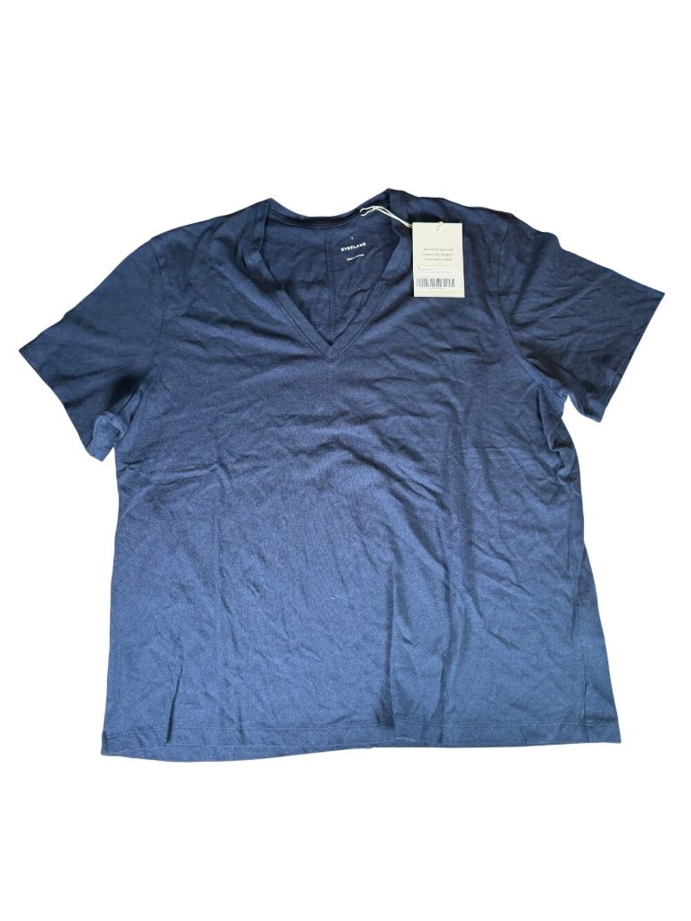 Everlane Short Sleeve Vneck Linen Blend Tshirt Navy Blue Size L NWT